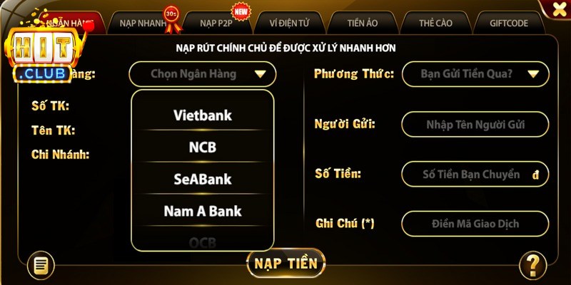 Thưởng nạp tiền qua ngân hàng mang đến ưu đãi cực lớn